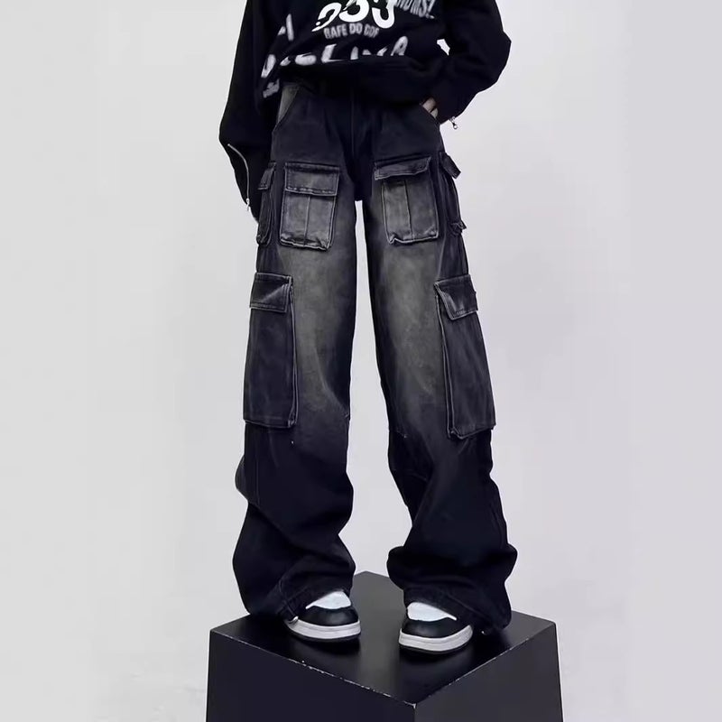 2024 American Style Street Design Wide Leg Workwear Trousers Men'S And Women'S Loose Straight Washed Retro Style Jeans - Image 5