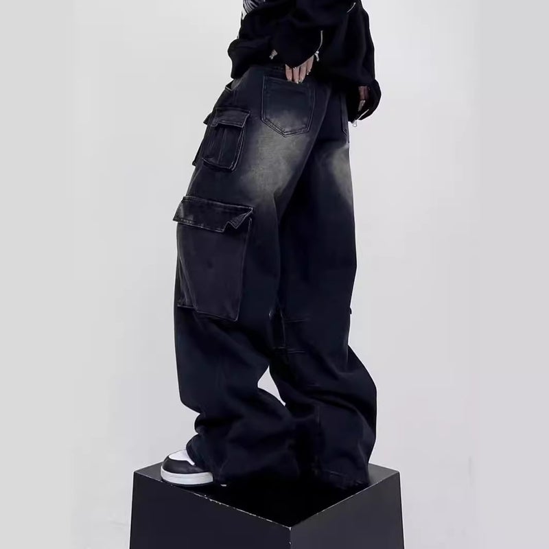 2024 American Style Street Design Wide Leg Workwear Trousers Men'S And Women'S Loose Straight Washed Retro Style Jeans - Image 4