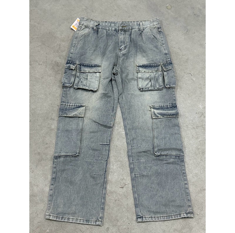 2024 American Style Street Design Wide Leg Workwear Trousers Men'S And Women'S Loose Straight Washed Retro Style Jeans - Image 1