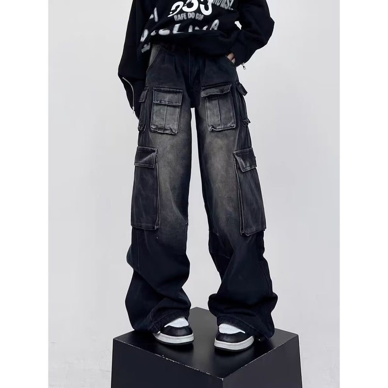 2024 American Style Street Design Wide Leg Workwear Trousers Men'S And Women'S Loose Straight Washed Retro Style Jeans - Image 2