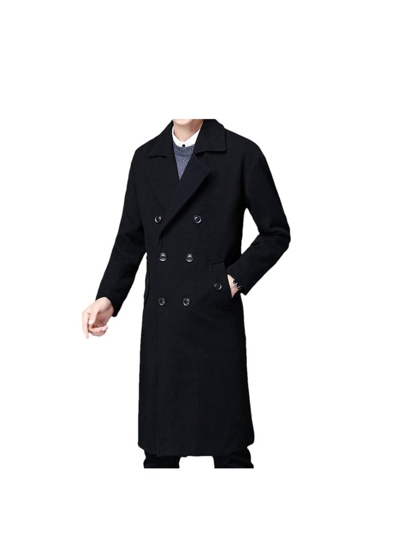 SYOSI Mens Trench, Men's Luxury Full Length Trench Coat Long Wool Overcoat Winter Windbreaker, Winter Trench Coat - Image 1