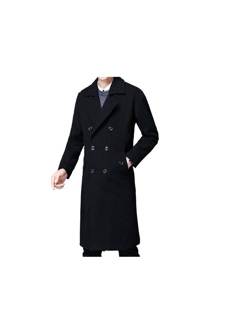 SYOSI Mens Trench, Men's Luxury Full Length Trench Coat Long Wool Overcoat Winter Windbreaker, Winter Trench Coat - Image 3