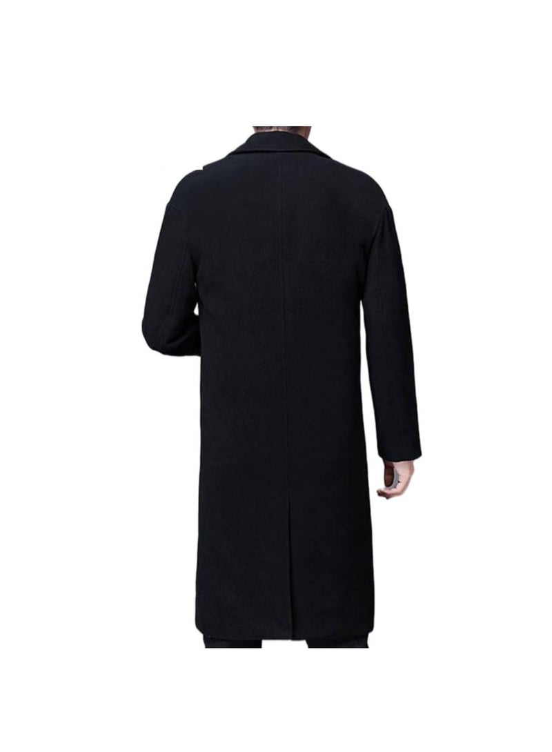 SYOSI Mens Trench, Men's Luxury Full Length Trench Coat Long Wool Overcoat Winter Windbreaker, Winter Trench Coat - Image 4