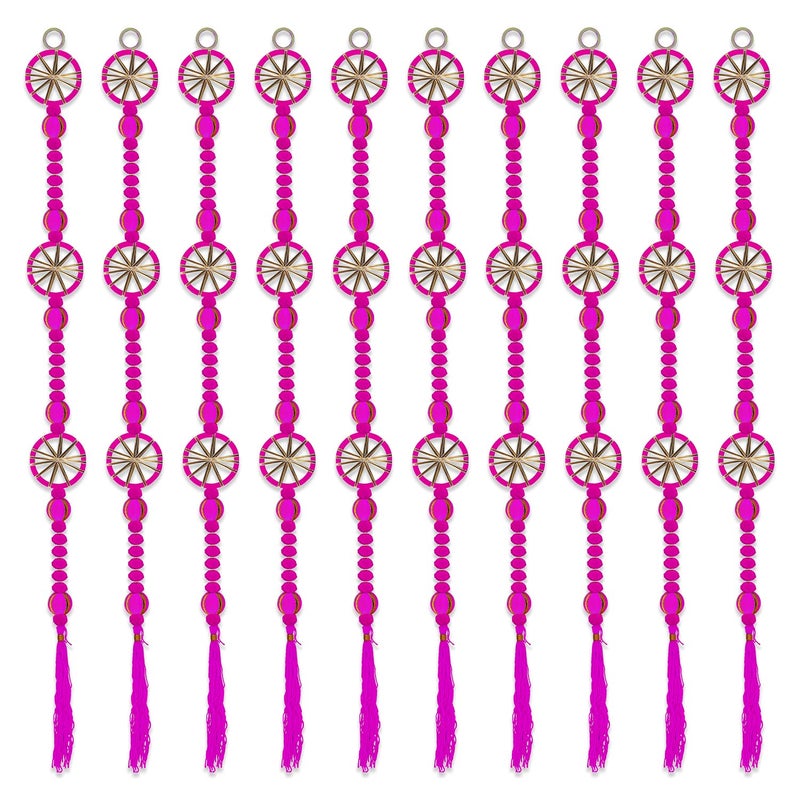 Rajasthan Kraft Rajasthan Kraft Handmade Pom Pom Beads with Gotta Patti Ring Tassels Used for Wall Decor and Door HangingHome Office Diwali Decoration Length 55 Inch Pack of 10 Colour Pink RK3480410 - Image 1