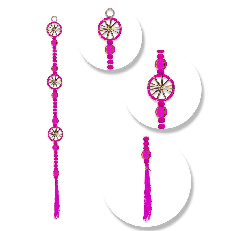 Rajasthan Kraft Rajasthan Kraft Handmade Pom Pom Beads with Gotta Patti Ring Tassels Used for Wall Decor and Door HangingHome Office Diwali Decoration Length 55 Inch Pack of 10 Colour Pink RK3480410 - Image 5