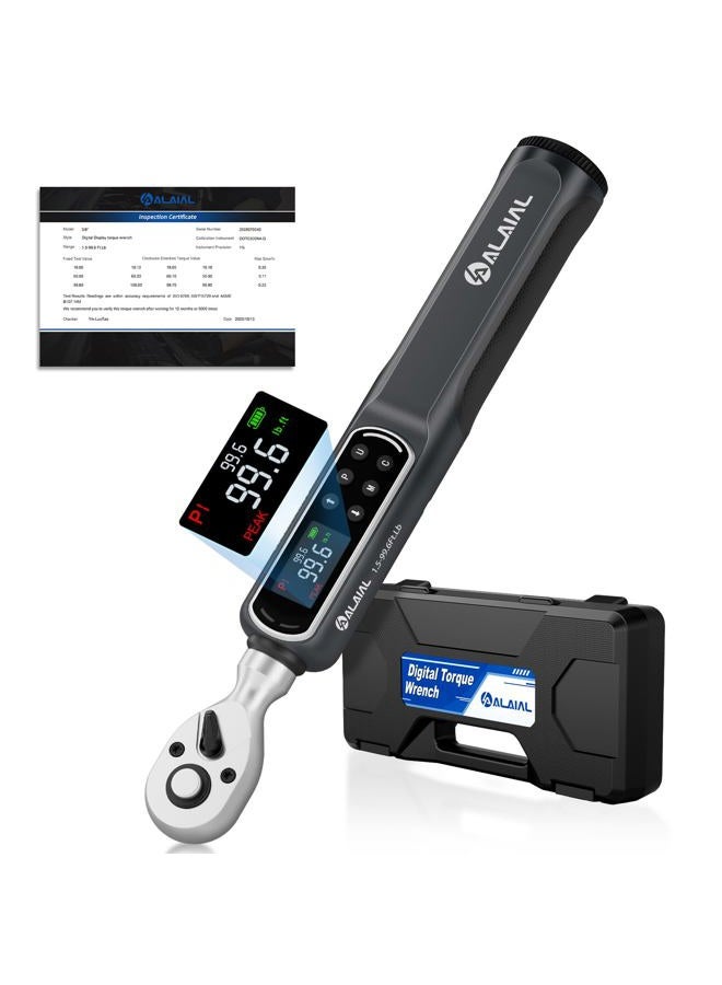 ALAIAL Digital Torque Wrench 3/8 Drive, 1.5-99.6 Ft.Lb/2-135 Nm Dual Direction Rachet Wrench with Vibration, Buzzer and LED Alert, Electronic Torque Wrench for Bike Motorcycle Car Repair - Image 1