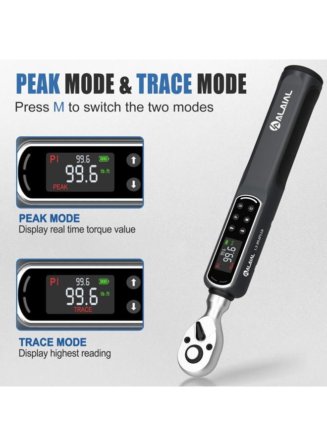 ALAIAL Digital Torque Wrench 3/8 Drive, 1.5-99.6 Ft.Lb/2-135 Nm Dual Direction Rachet Wrench with Vibration, Buzzer and LED Alert, Electronic Torque Wrench for Bike Motorcycle Car Repair - Image 4