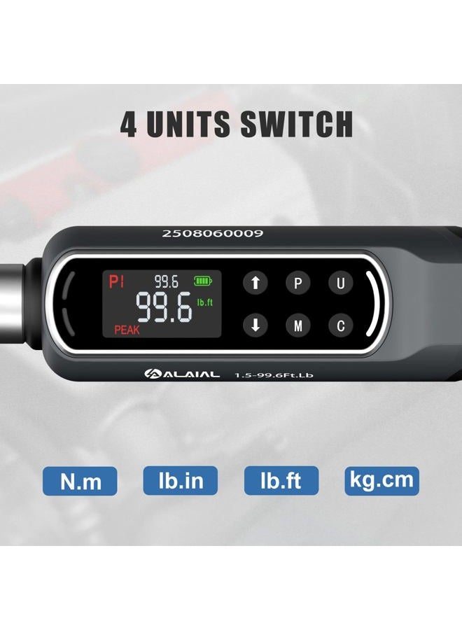 ALAIAL Digital Torque Wrench 3/8 Drive, 1.5-99.6 Ft.Lb/2-135 Nm Dual Direction Rachet Wrench with Vibration, Buzzer and LED Alert, Electronic Torque Wrench for Bike Motorcycle Car Repair - Image 5