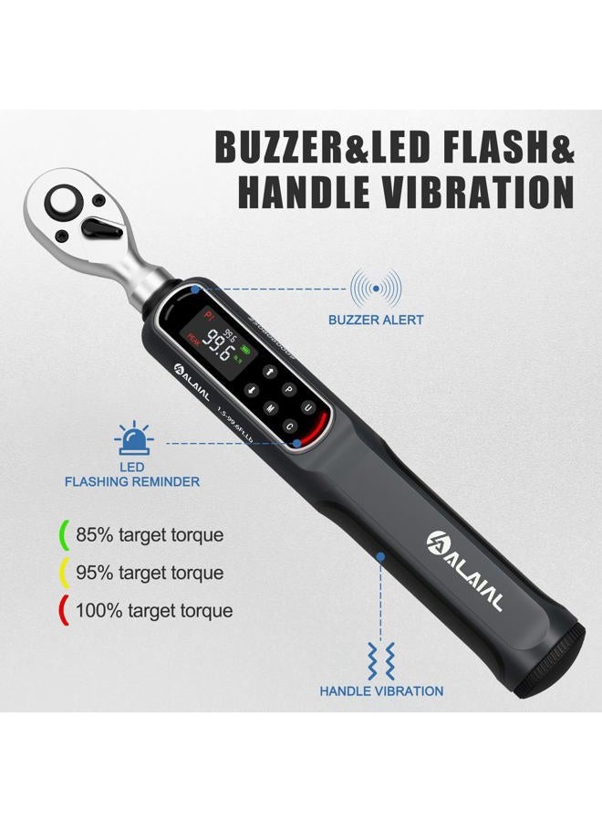 ALAIAL Digital Torque Wrench 3/8 Drive, 1.5-99.6 Ft.Lb/2-135 Nm Dual Direction Rachet Wrench with Vibration, Buzzer and LED Alert, Electronic Torque Wrench for Bike Motorcycle Car Repair - Image 3