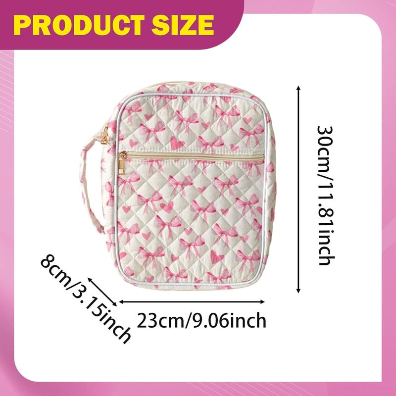 predolo Cosmetic Pouch Multipurpose Makeup Bag Purse Handbag Versatile Storage Organizer Portable Toiletry Bag Large Capacity Cloth Material Smooth Zipper Sui, Bow And Heart - Image 3