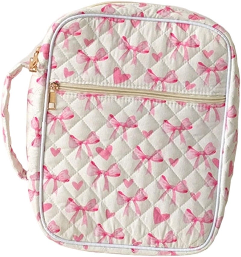 predolo Cosmetic Pouch Multipurpose Makeup Bag Purse Handbag Versatile Storage Organizer Portable Toiletry Bag Large Capacity Cloth Material Smooth Zipper Sui, Bow And Heart - Image 1