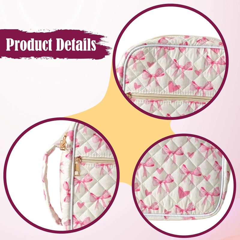 predolo Cosmetic Pouch Multipurpose Makeup Bag Purse Handbag Versatile Storage Organizer Portable Toiletry Bag Large Capacity Cloth Material Smooth Zipper Sui, Bow And Heart - Image 2