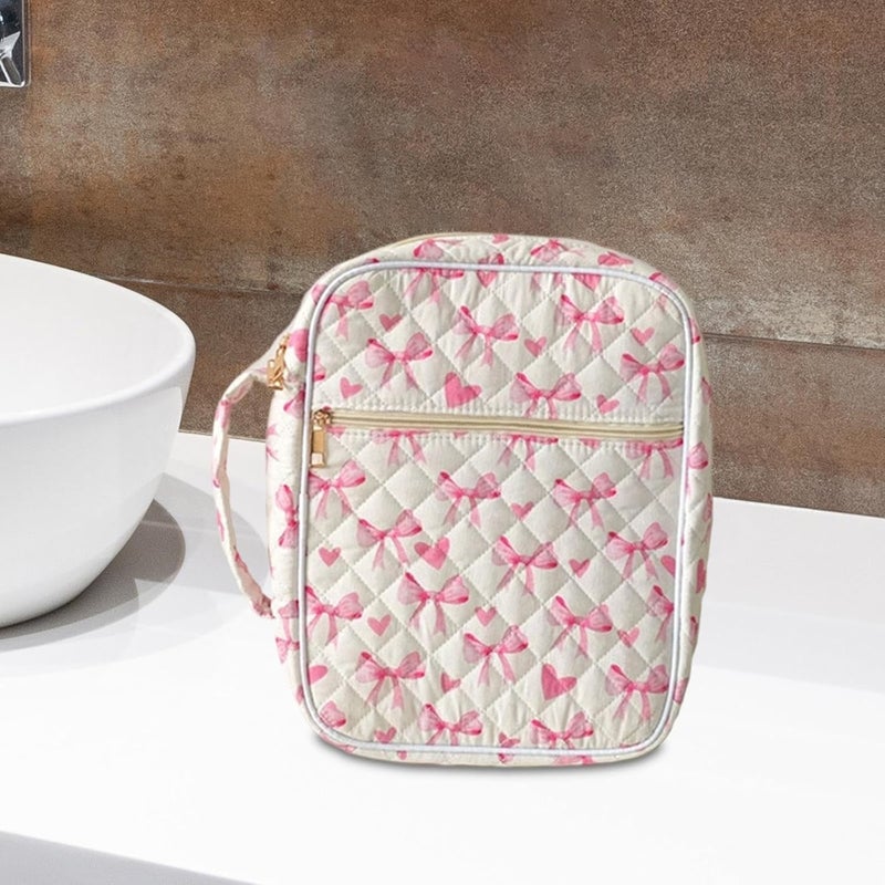 predolo Cosmetic Pouch Multipurpose Makeup Bag Purse Handbag Versatile Storage Organizer Portable Toiletry Bag Large Capacity Cloth Material Smooth Zipper Sui, Bow And Heart - Image 5