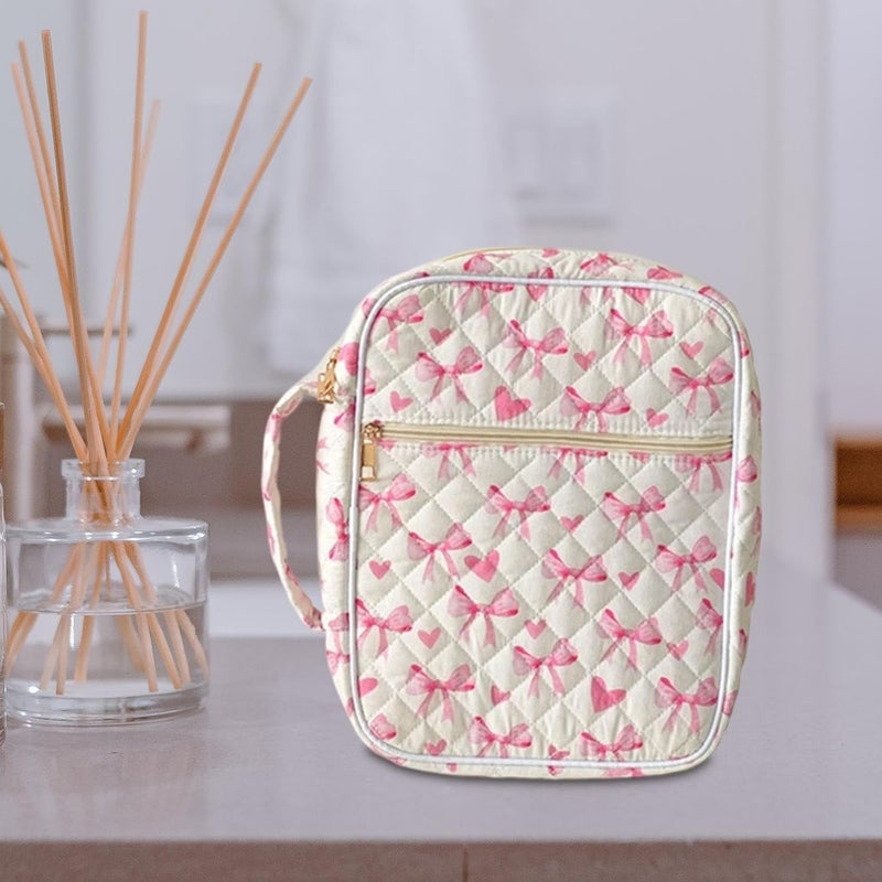 predolo Cosmetic Pouch Multipurpose Makeup Bag Purse Handbag Versatile Storage Organizer Portable Toiletry Bag Large Capacity Cloth Material Smooth Zipper Sui, Bow And Heart - Image 4