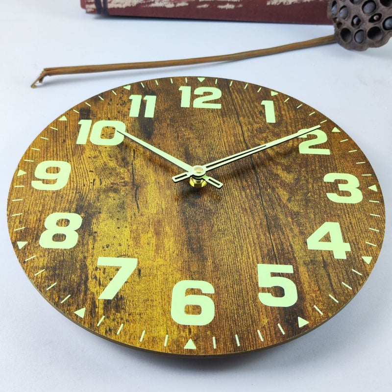 Luminous Wall Clock Simple Fire Pattern Mdf Wooden Pointer Clock Round Creative Clock - Image 5