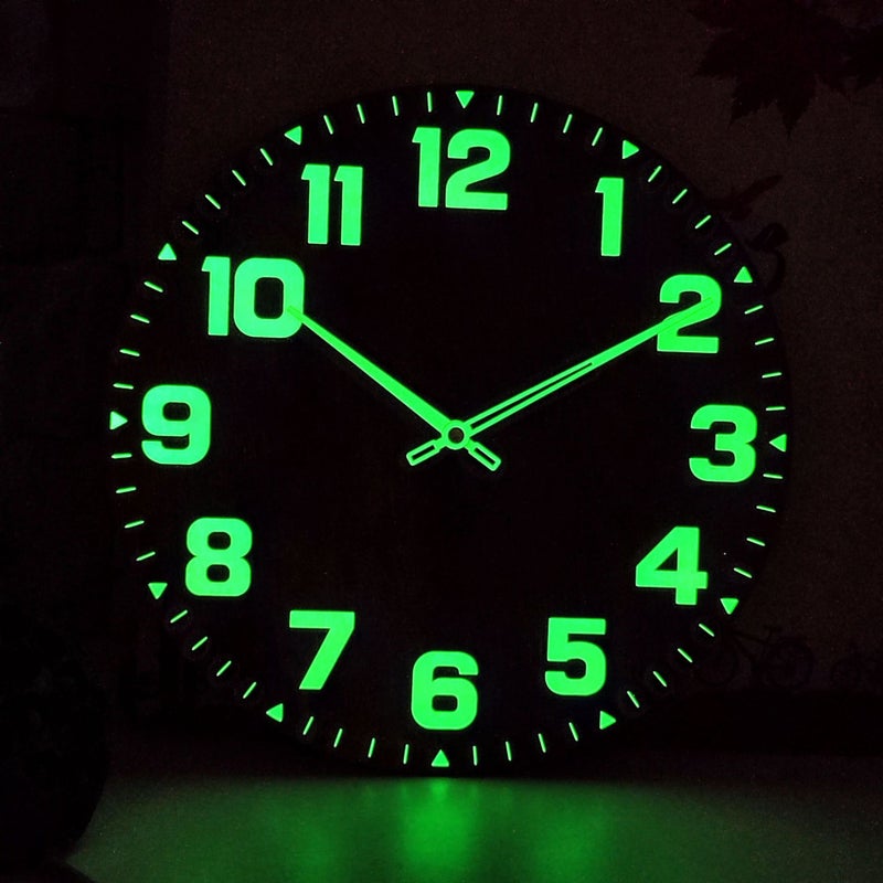 Luminous Wall Clock Simple Fire Pattern Mdf Wooden Pointer Clock Round Creative Clock - Image 3