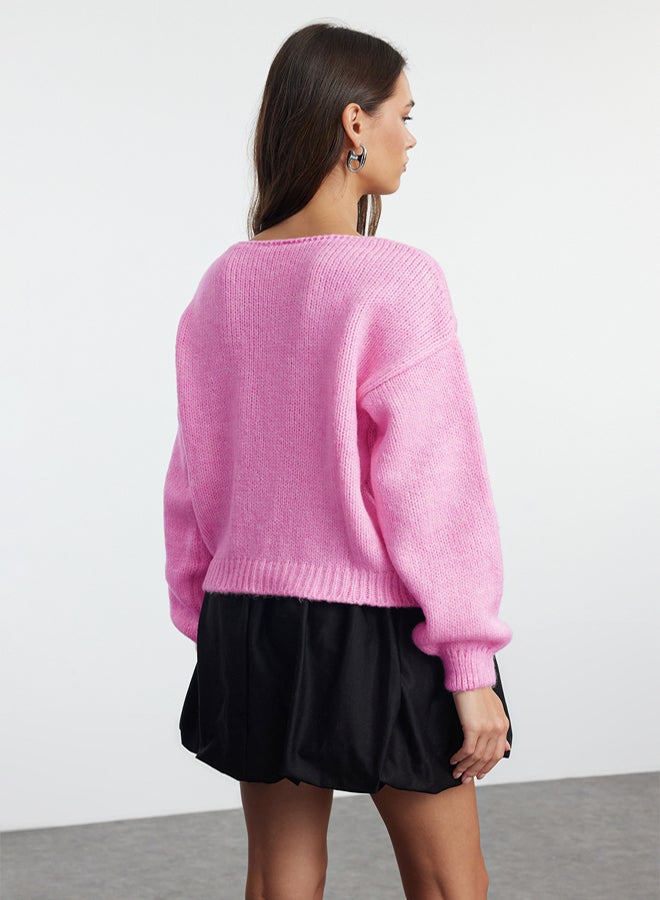 trendyol Powder Rose Detailed Knitwear Soft Textured Cardigan - Image 5