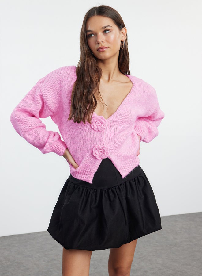 trendyol Powder Rose Detailed Knitwear Soft Textured Cardigan - Image 3