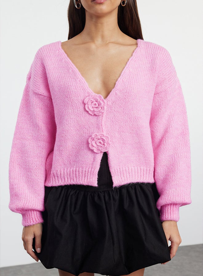 trendyol Powder Rose Detailed Knitwear Soft Textured Cardigan - Image 4
