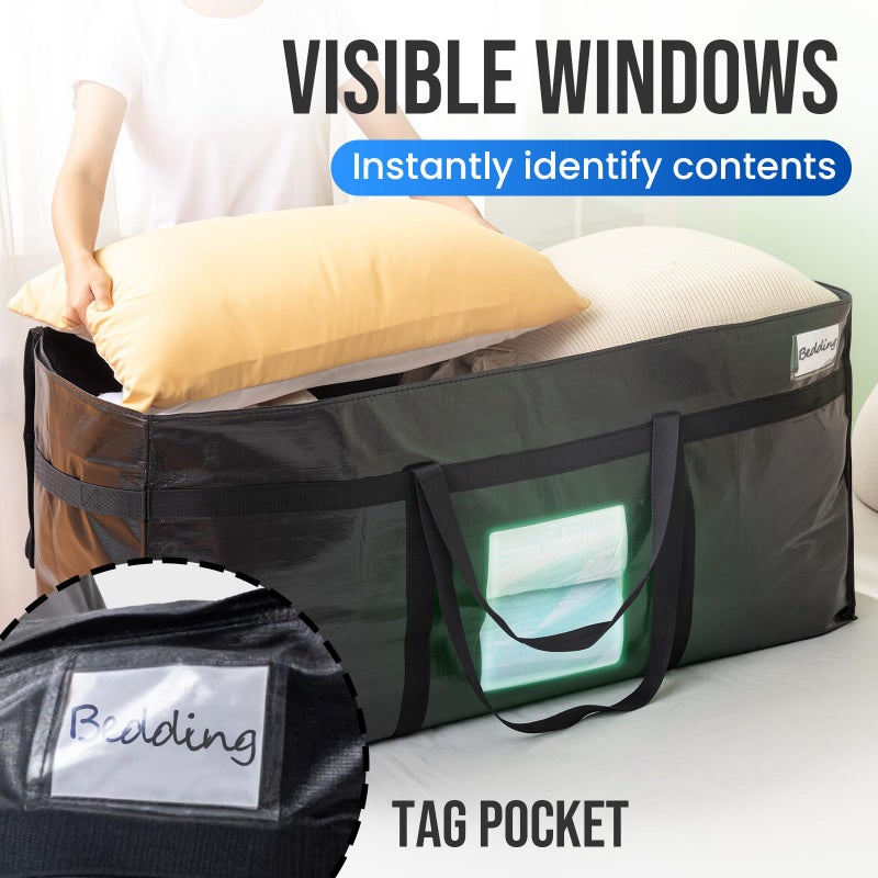 TAILI 69 Gallon Extra Large Storage Bags, XXL Black Heavy Duty Moving Bags For Storage with Visible Window, Wrap Around Handles, Totes for Space Saving, Alternative to Moving Boxes (2 Pack) - Image 4