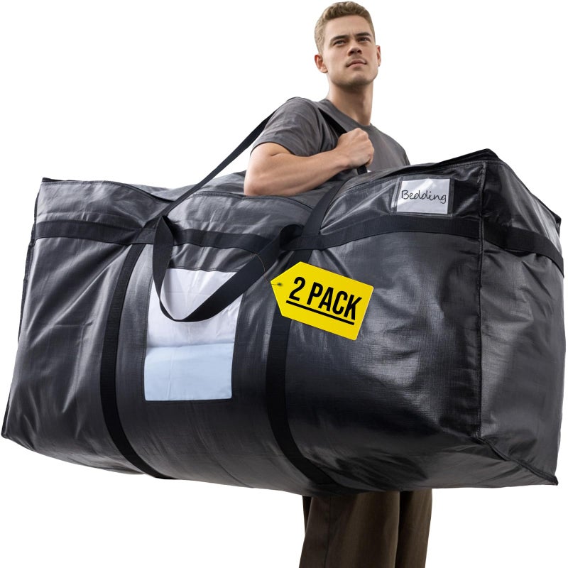 TAILI 69 Gallon Extra Large Storage Bags, XXL Black Heavy Duty Moving Bags For Storage with Visible Window, Wrap Around Handles, Totes for Space Saving, Alternative to Moving Boxes (2 Pack) - Image 1