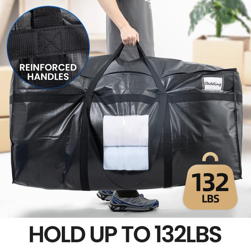 TAILI 69 Gallon Extra Large Storage Bags, XXL Black Heavy Duty Moving Bags For Storage with Visible Window, Wrap Around Handles, Totes for Space Saving, Alternative to Moving Boxes (2 Pack) - Image 2