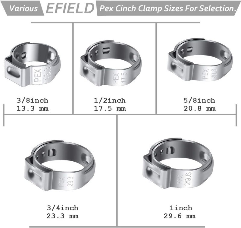PADTON 50 PCS 3/4 Inch PEX Cinch Clamp Rings, Stainless Steel Pex Fittings Crimp Rings Pinch Clamps for PEX Tubing Pipe Fitting Connections (3/4 Inch) - Image 5