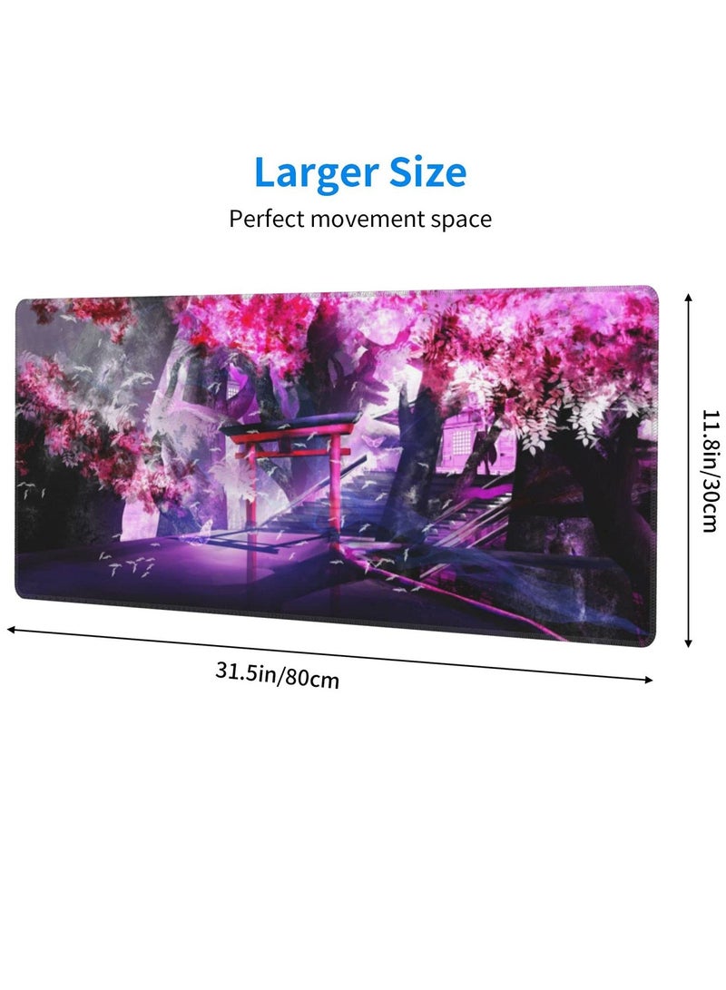 Cherry Blossom Sakura Gaming Mouse Pad, 31.5×11.8inch with Stitched Edges Extended Waterproof Desk Pads Non-Slip Rubber Base Large Keyboard Mat Computer Gaming Mousepad for Work/Office/Home - Image 2