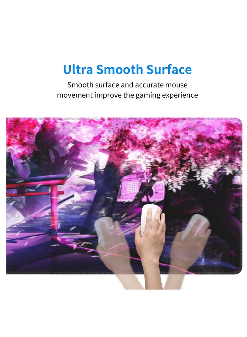 Cherry Blossom Sakura Gaming Mouse Pad, 31.5×11.8inch with Stitched Edges Extended Waterproof Desk Pads Non-Slip Rubber Base Large Keyboard Mat Computer Gaming Mousepad for Work/Office/Home - Image 4