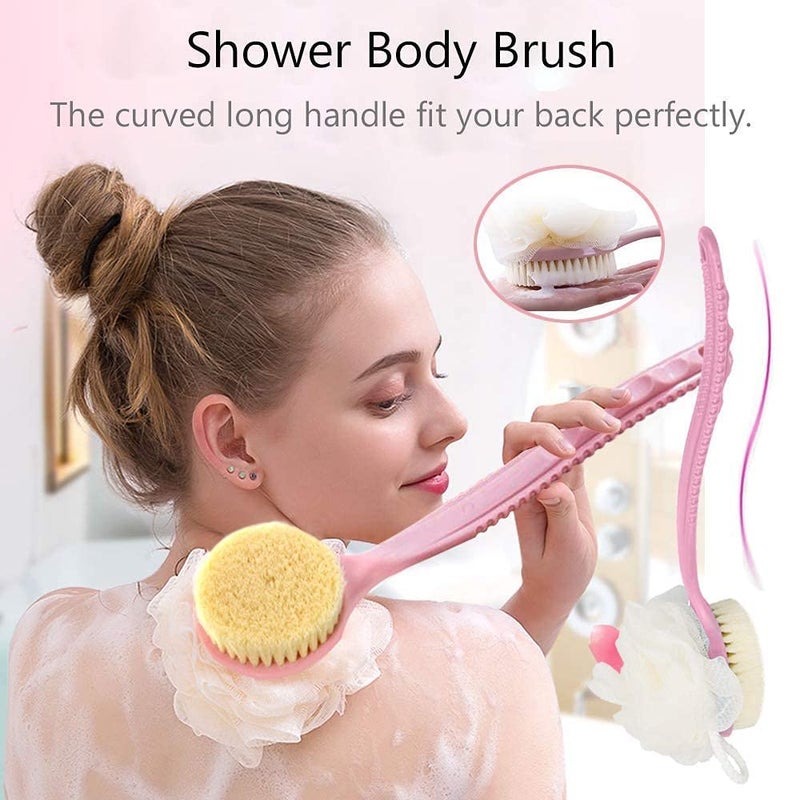 TOPHAVEN 2 IN 1 Loofah with handle Body Brush,Bath shower Brush Curved Long Handled for Skin Exfoliating Bath,Massage Bristles Suitable for Wet or Dry, Men and Women (Random Colour) - Image 4