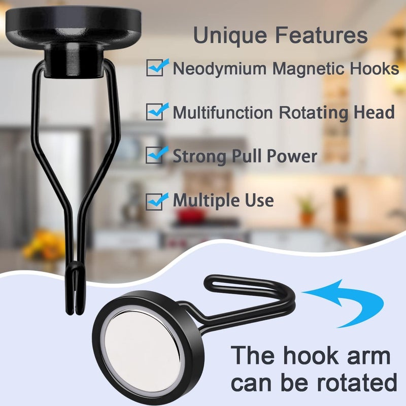 Elefama 110 LBS Magnetic Hooks Heavy Duty for Cruise Cabins Refrigerator Fridge Hanging Grill Tools Purse Magnet Hooks Strong Magnets with Hooks Black Magnetic Hook Hanger Swing for Kitchen Classroom - Image 4