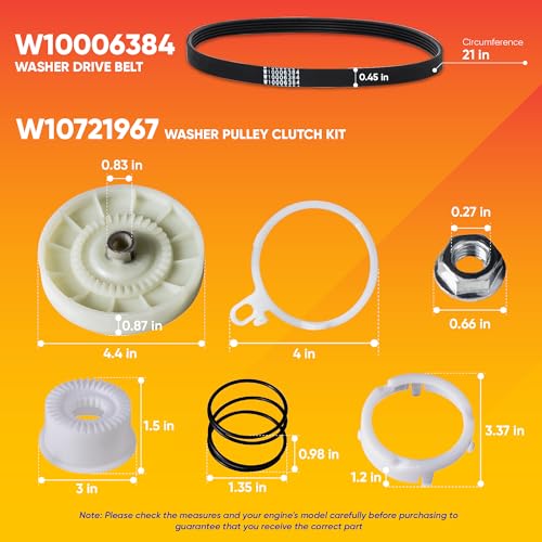 Canamax W10721967 Washer Pulley Clutch Kit & W10006384 Washer Drive Belt - Compatible with Whirlpool Kenmore Washers - Replaces AP5951296, W10006356, W10315818, PS10057144 - Image 2
