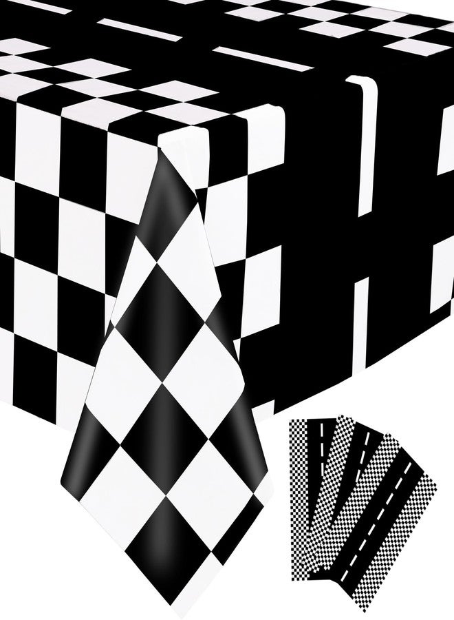 Kesfey 3 Packs Race Car Plastic Table Cloths 54 x 108 Inch Race Car Road Birthday Party Supplies Race Track Tablecloth Black Checkered Flag Table Covers Monster Jam Table Cloth for Kids Boy Car Theme - Image 1