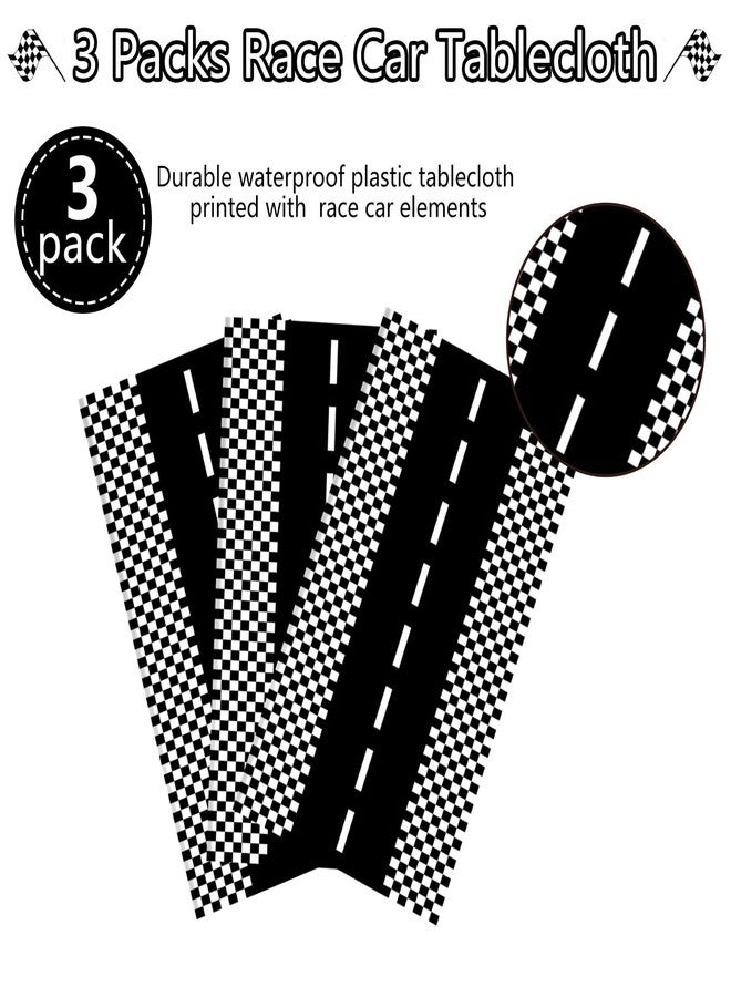 Kesfey 3 Packs Race Car Plastic Table Cloths 54 x 108 Inch Race Car Road Birthday Party Supplies Race Track Tablecloth Black Checkered Flag Table Covers Monster Jam Table Cloth for Kids Boy Car Theme - Image 3