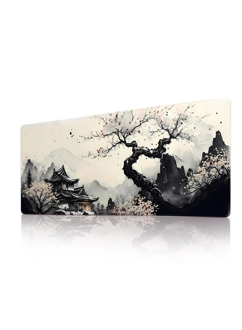 Gaming Mouse Pad Desk Pad 900*400*3 XL Large Mouse Mat Keyboard Mat Office Desk Decor AccessoriesKeyboard Mat Office Desk Decor Accessories (Black and White Ink Painting)  - Image 1