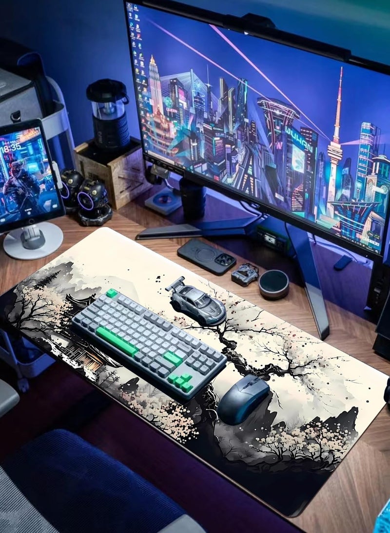 Gaming Mouse Pad Desk Pad 900*400*3 XL Large Mouse Mat Keyboard Mat Office Desk Decor AccessoriesKeyboard Mat Office Desk Decor Accessories (Black and White Ink Painting)  - Image 4