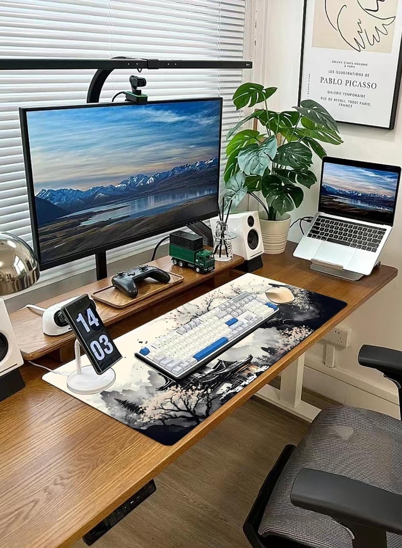Gaming Mouse Pad Desk Pad 900*400*3 XL Large Mouse Mat Keyboard Mat Office Desk Decor AccessoriesKeyboard Mat Office Desk Decor Accessories (Black and White Ink Painting)  - Image 5