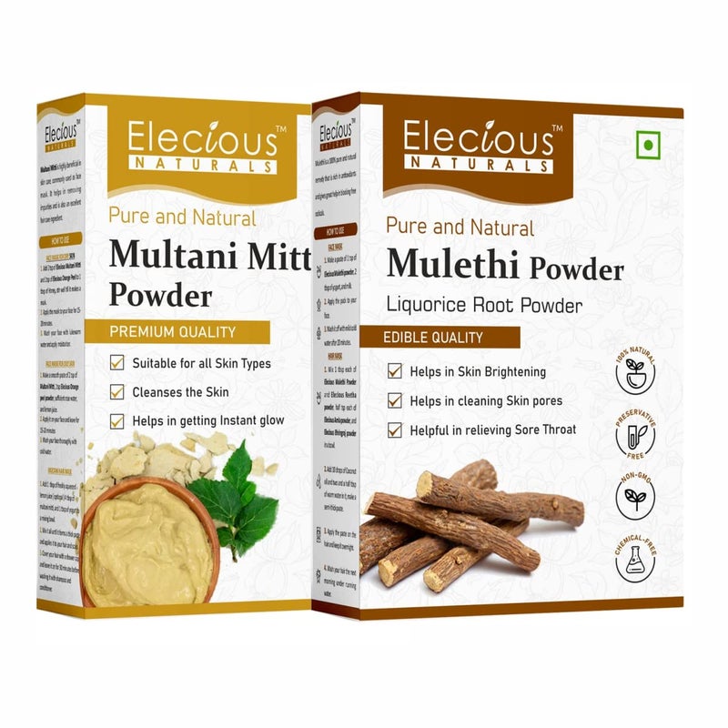 Elecious Mulethi Powder and Multani Powder Combo 200 grams 200 grams Ideal for skin neck and hands 100 Natural Preservativefree - Image 1
