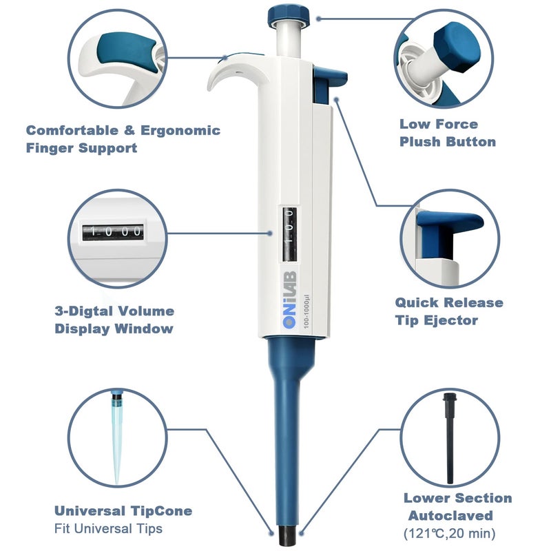 ONiLAB 2-10ML Lab Micropipette, Single Channel Pipette,Adjustable Volume Pipette, Micro Pipettes, High Precision Pipettor,Autoclavable - Image 2