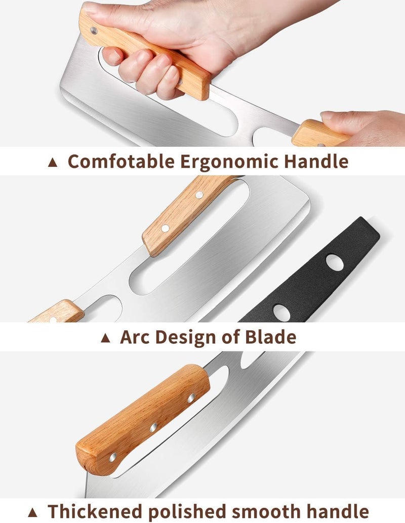 ARJEX Pizza Cutter Rocker with Wooden Handles Protective Cover by Zocy 14 Sharp Stainless Steel Pizza Slicer Wheel Big Pizza Knife Cutters for Kitchen Tool 14inch - Image 4