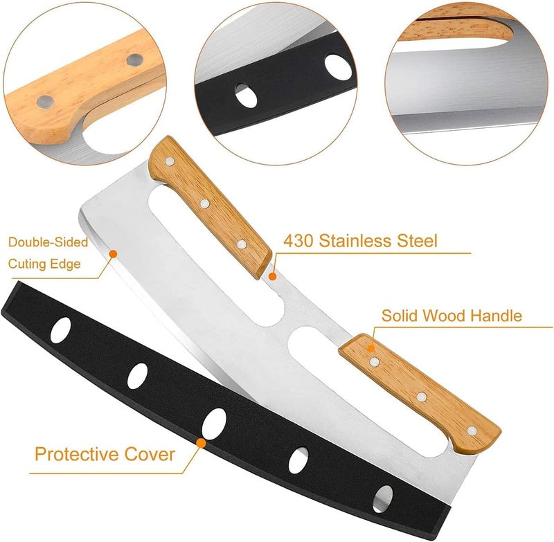 ARJEX Pizza Cutter Rocker with Wooden Handles Protective Cover by Zocy 14 Sharp Stainless Steel Pizza Slicer Wheel Big Pizza Knife Cutters for Kitchen Tool 14inch - Image 3