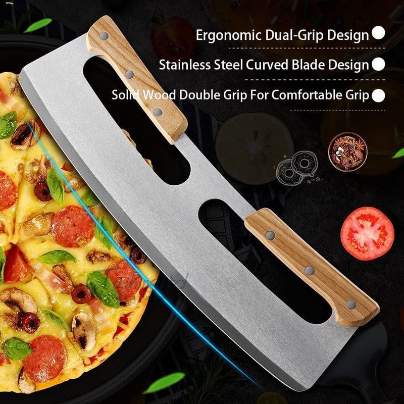 ARJEX Pizza Cutter Rocker with Wooden Handles Protective Cover by Zocy 14 Sharp Stainless Steel Pizza Slicer Wheel Big Pizza Knife Cutters for Kitchen Tool 14inch - Image 5