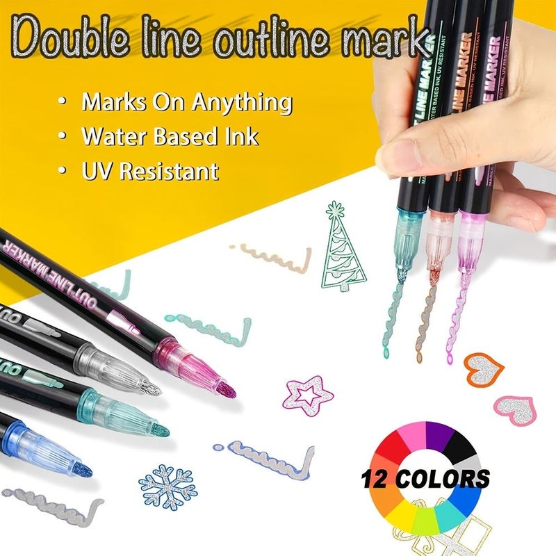 48 Colors Double Line Outline Marker Pens Set Super Squiggles Highlighter Magic Glitter Drawing Creative Art Craft Supplies - Image 3