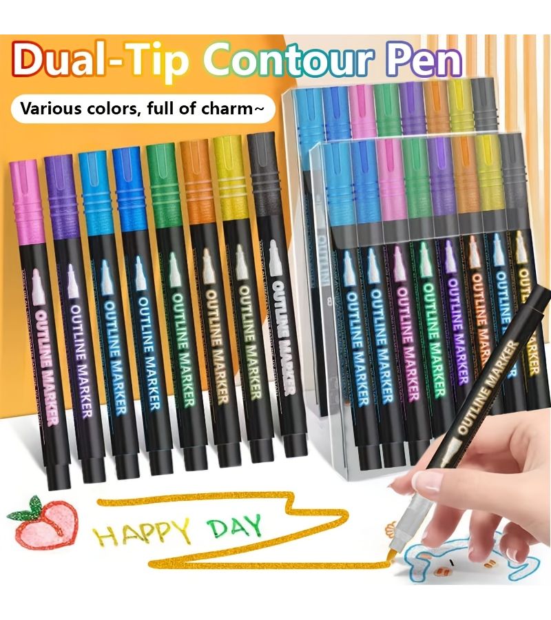 48 Colors Double Line Outline Marker Pens Set Super Squiggles Highlighter Magic Glitter Drawing Creative Art Craft Supplies - Image 1
