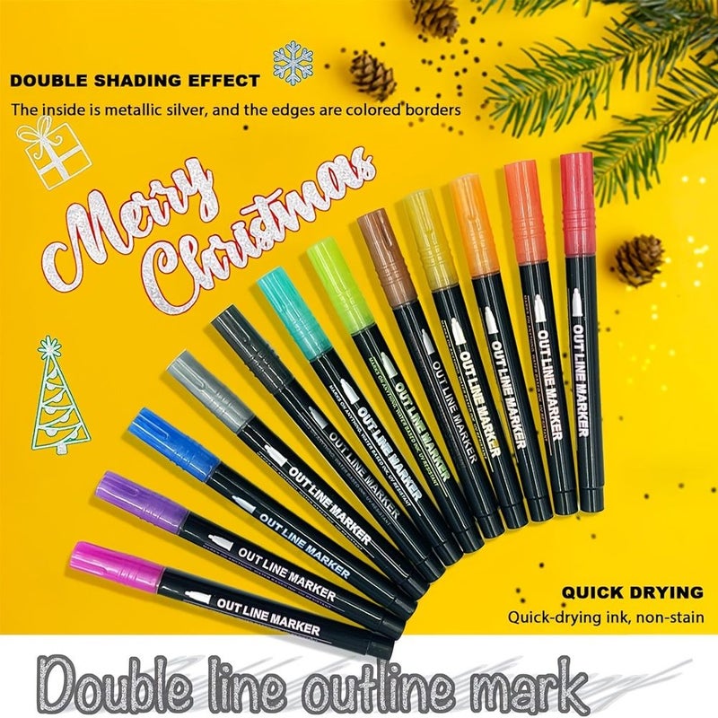 48 Colors Double Line Outline Marker Pens Set Super Squiggles Highlighter Magic Glitter Drawing Creative Art Craft Supplies - Image 4