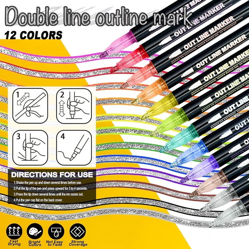48 Colors Double Line Outline Marker Pens Set Super Squiggles Highlighter Magic Glitter Drawing Creative Art Craft Supplies - Image 2