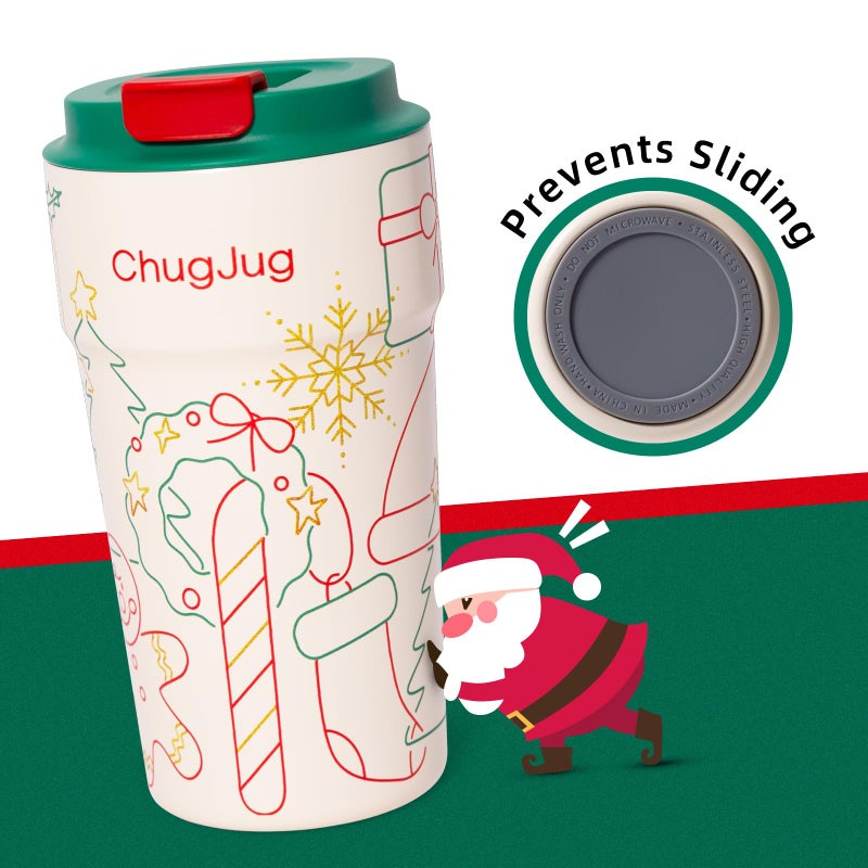 ChugJug 16 oz Christmas Travel Coffee Mug with Ceramic Coating, Leak-Proof Vacuum Insulated Coffee Tumbler with Lid, Double Wall Stainless Steel Travel Cup (Yuletide Magic) - Image 4
