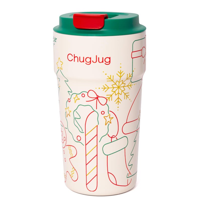 ChugJug 16 oz Christmas Travel Coffee Mug with Ceramic Coating, Leak-Proof Vacuum Insulated Coffee Tumbler with Lid, Double Wall Stainless Steel Travel Cup (Yuletide Magic) - Image 1