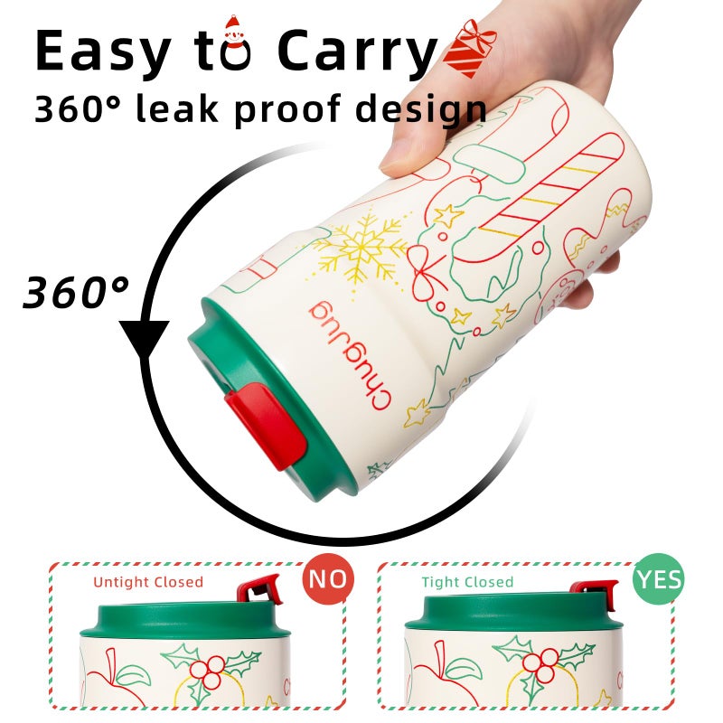 ChugJug 16 oz Christmas Travel Coffee Mug with Ceramic Coating, Leak-Proof Vacuum Insulated Coffee Tumbler with Lid, Double Wall Stainless Steel Travel Cup (Yuletide Magic) - Image 2