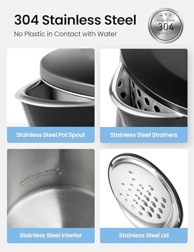 COMFEE' 1.7L Double Wall Electric Tea Kettle and Kettle Water Boiler, 100% Stainless Steel Interior & Lid & Spout, Two-Level Wide Open Lid, 1500W Fast Boiling, Auto-Off and Boil-Dry Protection - Image 4